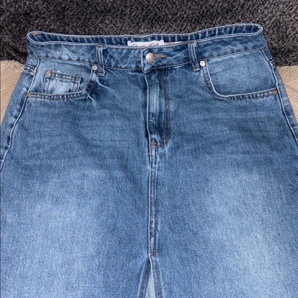 Denim Blvd Los Angeles Distressed Denim Midi Skirt, Medium - Picture 2 of 6